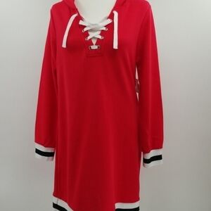 No Comment NYLA Red Sport Dress with‎ Shoe String Front Tie & Hoodie